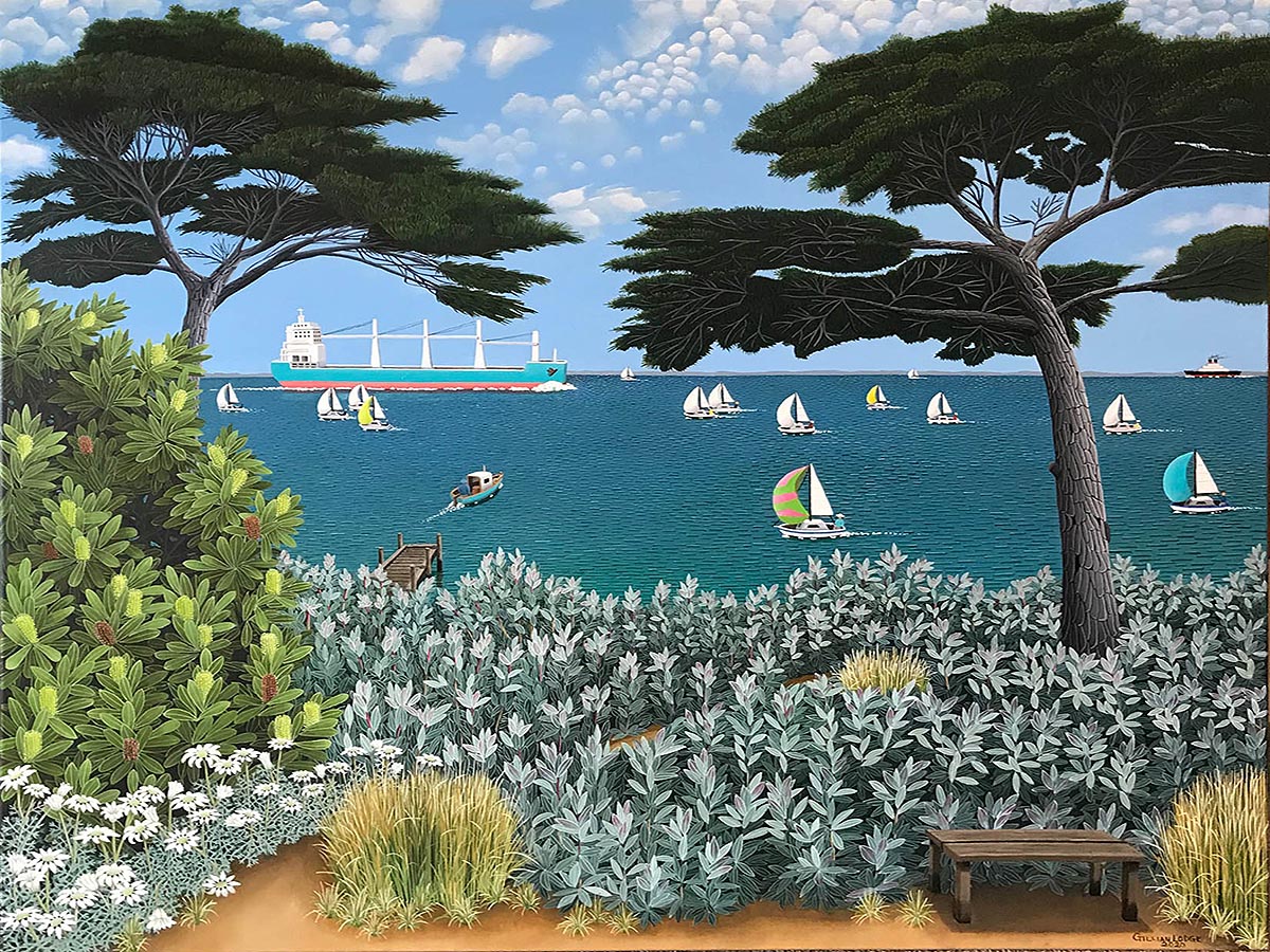 900x1200 With Ships the sea was sprinkled far and nigh’ (Wordsworth), Gillian Lodge, oil on linen, 102x122cm, 2020